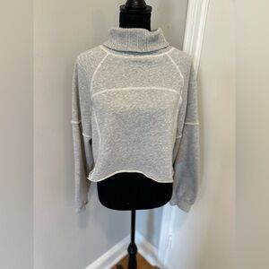 EUC Aerie Sweatshirt Mall Brand SzS Grey Cropped Turtleneck Exposed Seam Raw Hem